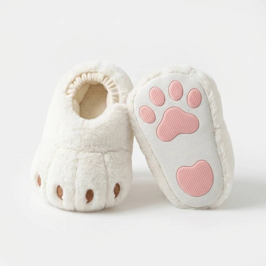 Pantufa Patinha de Gatinho Creme